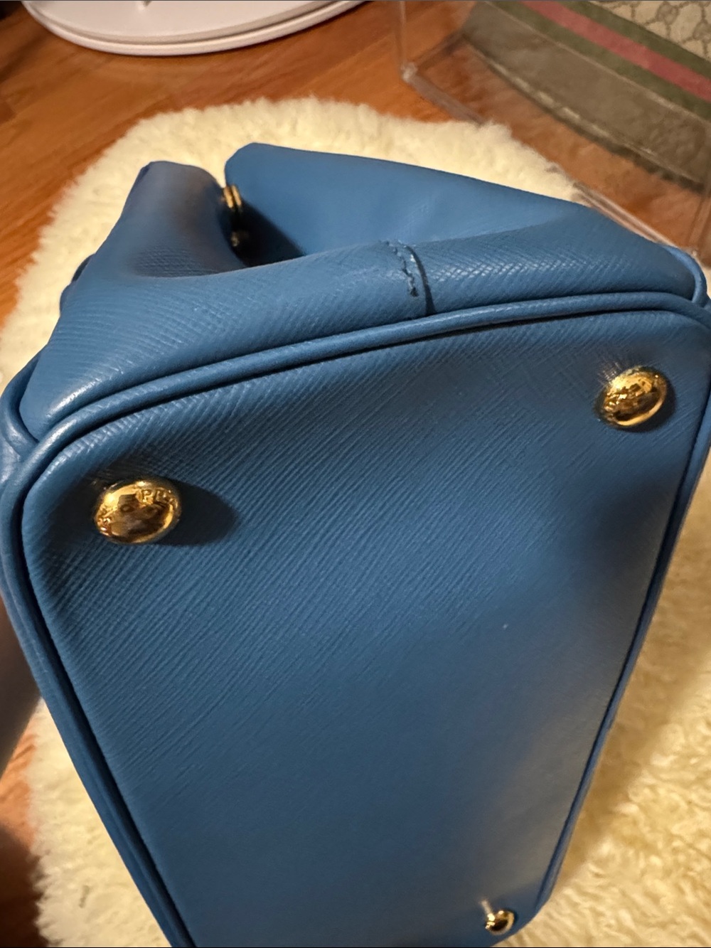 Prada Blue Saffiano Double-Handle Satchel with Crossbody Strap - Picture 7 of 14